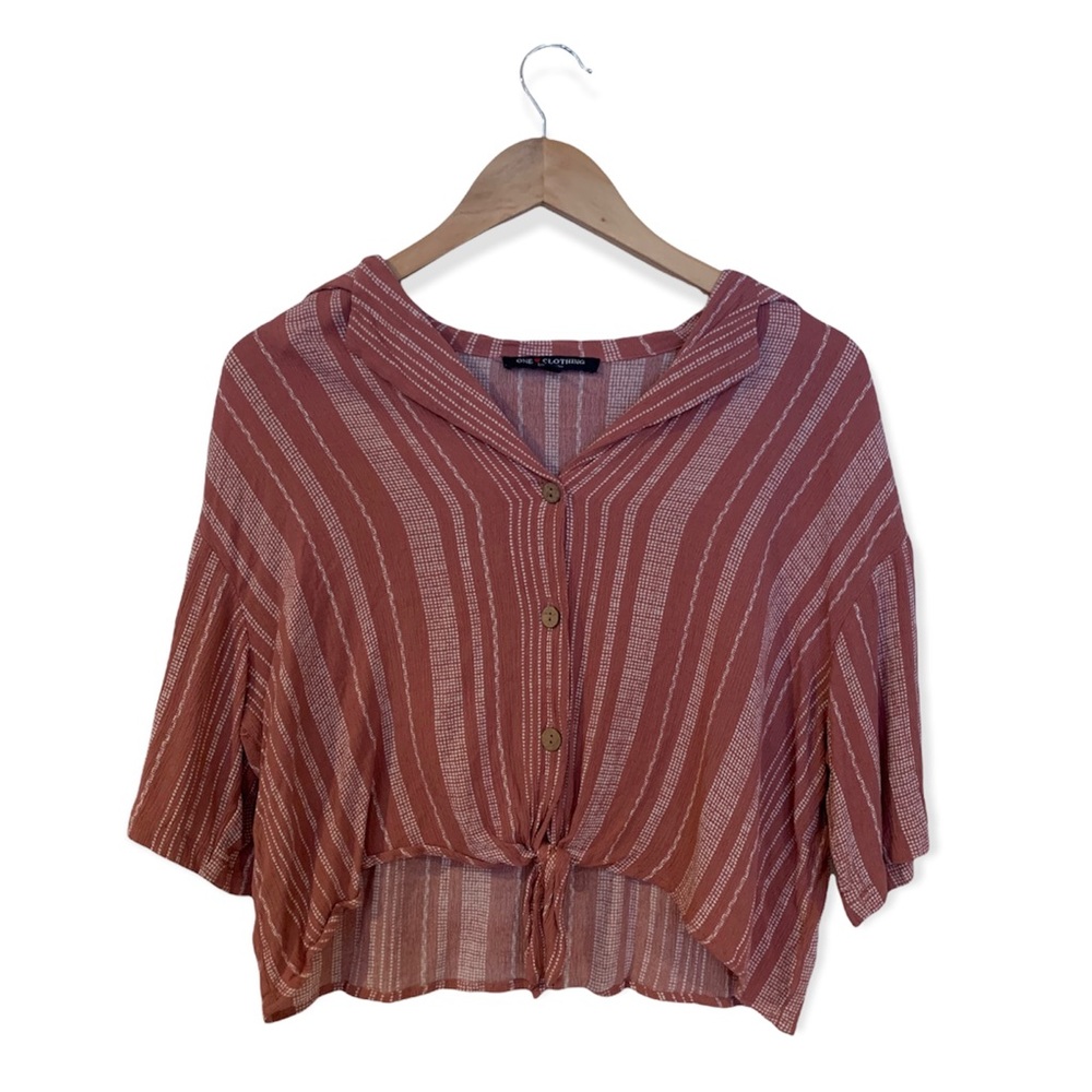 One Clothing chic boho cropped button up terracotta top